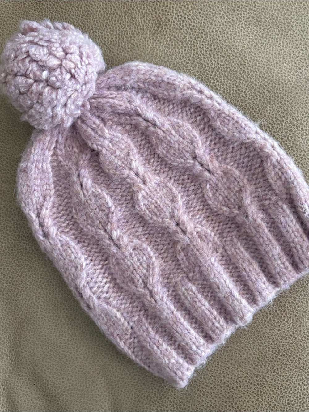 Soft Cable Knit Pom Beanie - Pink/Lilac